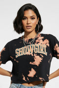 Black bleached graphic crop top