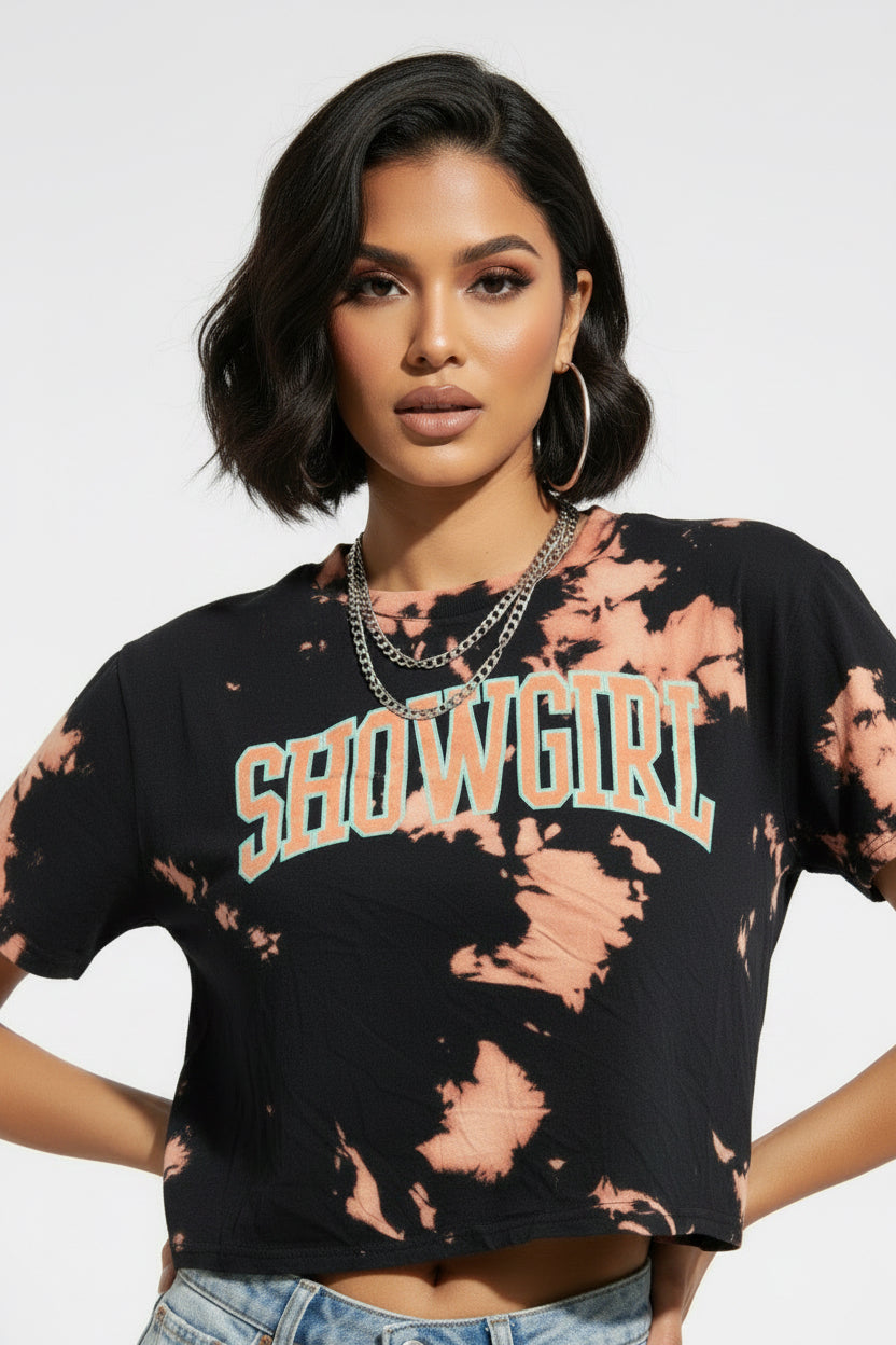 Black bleached graphic crop top