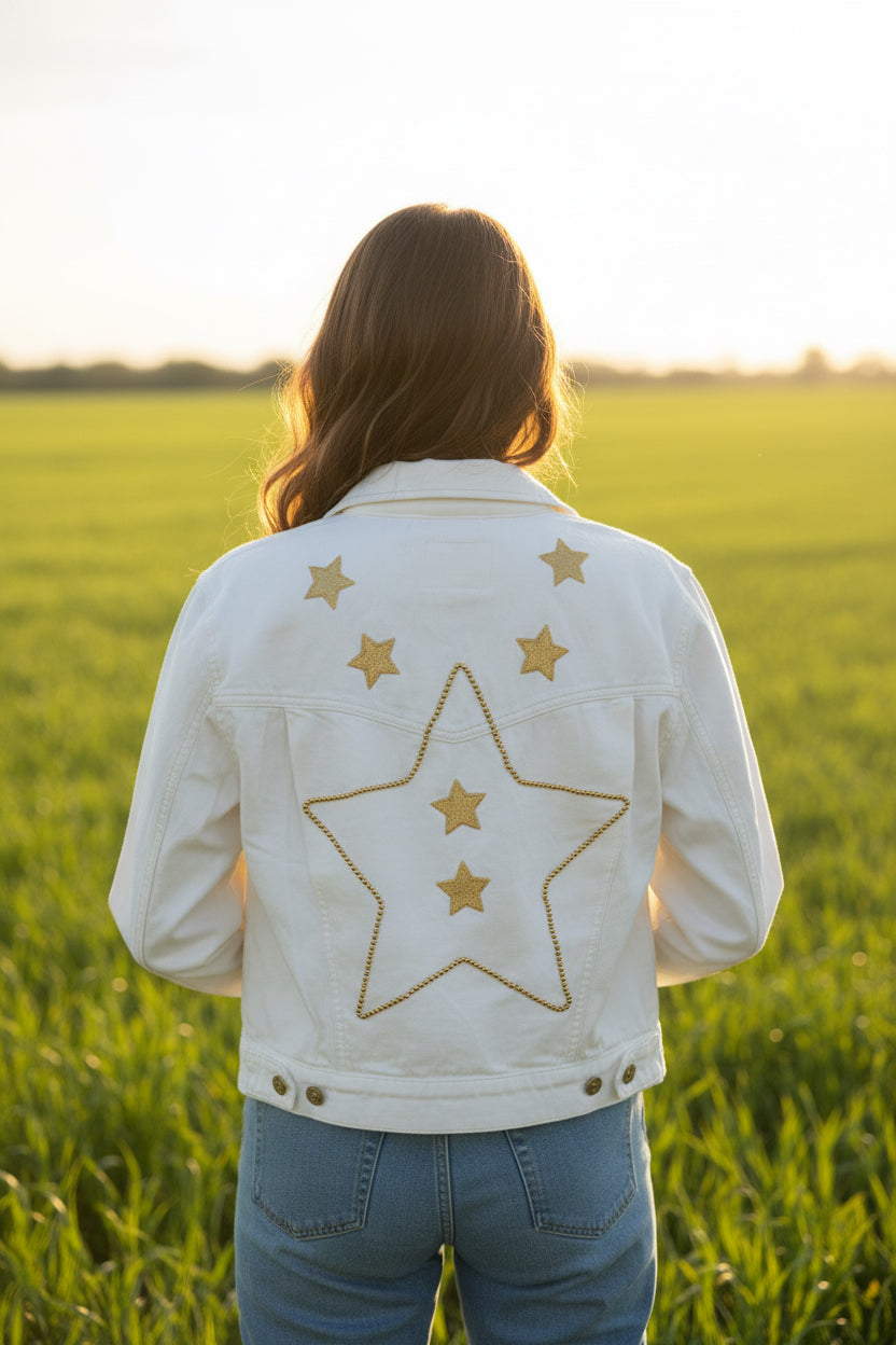 White denim gold stars jacket