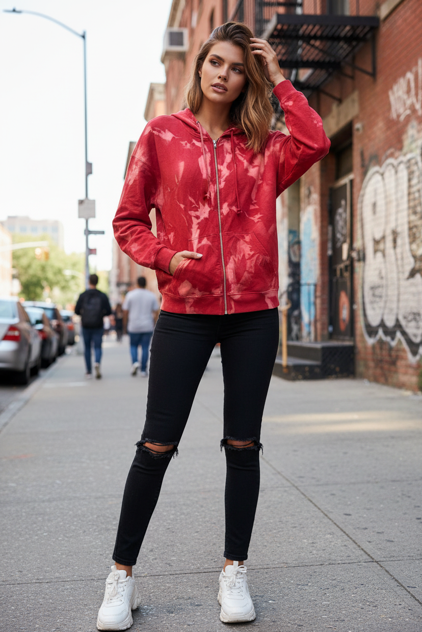 Red Tie-Dye Hoodie Model
